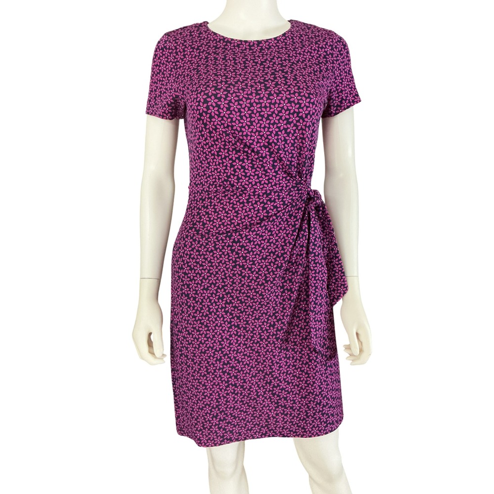 Diane Von Furstenberg Zoe Dress Size 4 Silk Cotton Faux Wrap Floral Magenta Pink
